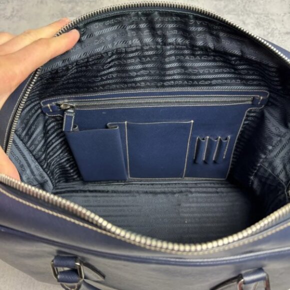 Prada Navy Blue Lux Saffiano Leather Luggage Bag w/Luggage Tag - Picture 2 of 12